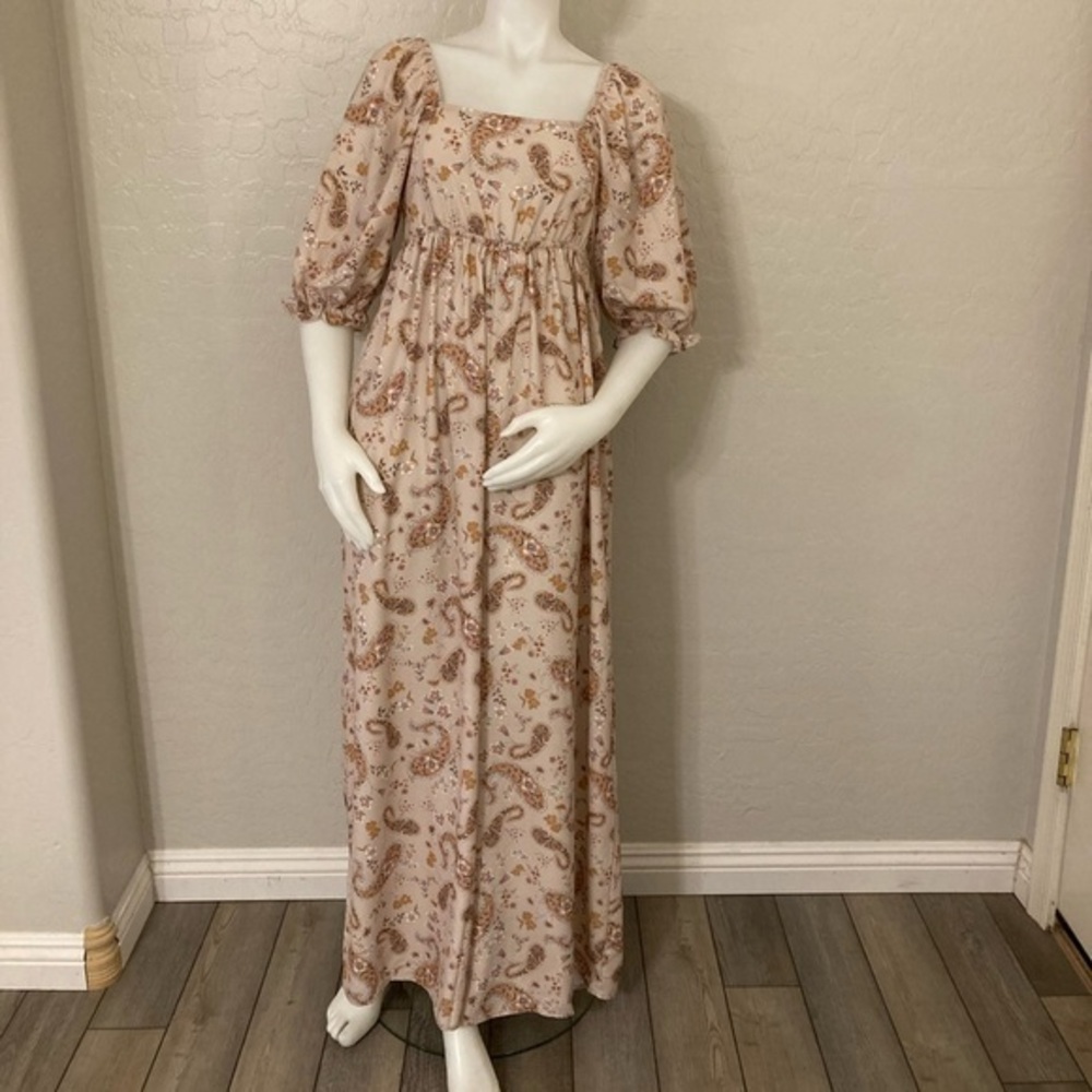 Three Bird Nest Wide Leg Paisley Print Cream/Tan/Beige Jumpsuit Large